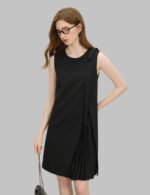 petite dresses for women, textured pleated dress, casual a-line dress, artisan bow dress, petite summer dress, everyday petite dress