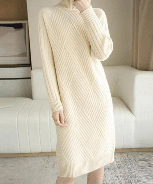 Women Knit Dress - Mock Neck Sweater Dress