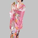 Japanese kimono dress for women, floral printed kimono cosplay gown, traditional Japanese style dress, cultural cosplay costume for women, elegant evening kimono outfit