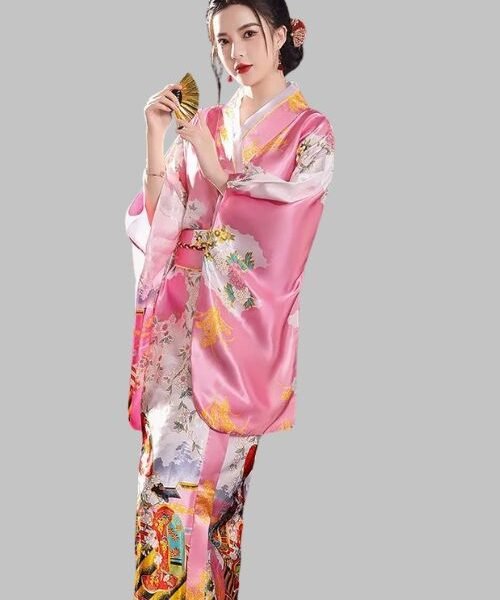 Japanese kimono dress for women, floral printed kimono cosplay gown, traditional Japanese style dress, cultural cosplay costume for women, elegant evening kimono outfit