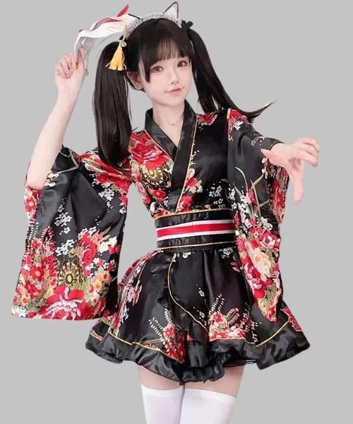 Japanese kimono style dress, anime cosplay costume, Halloween kimono outfit, dance performance robe, traditional Japanese robe