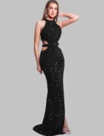 sequin prom dress for women, sleeveless evening gown, hollow out bodycon prom dress, formal sequin ball gown, elegant party gown for women,
