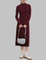 petite casual dresses for women, petite winter two piece dress, half high collar a line dress, petite size office dress, women’s casual winter outfit