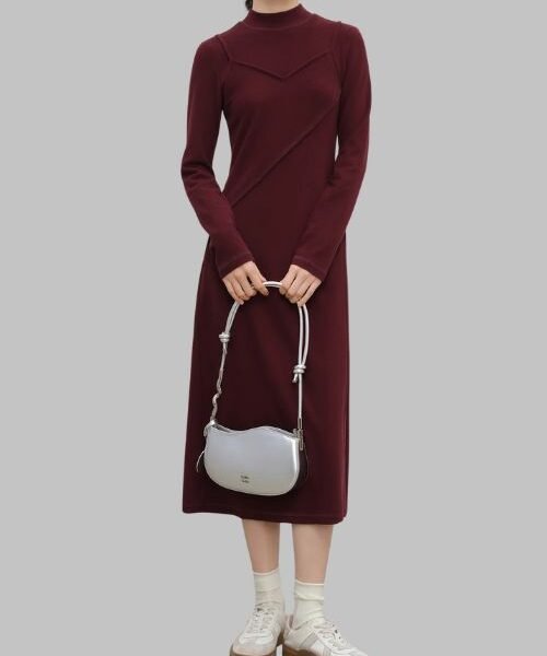 petite casual dresses for women, petite winter two piece dress, half high collar a line dress, petite size office dress, women’s casual winter outfit