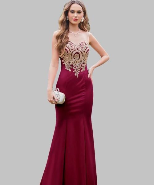 mermaid prom dress, sequined evening gown, sleeveless O-neck party dress, appliqué formal gown, slim fit trumpet dress