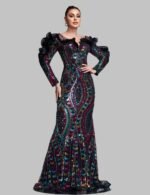 black birthday dress for women, elegant black mermaid gown, sequin black evening dress, long black formal dress, black party gown