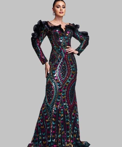 black birthday dress for women, elegant black mermaid gown, sequin black evening dress, long black formal dress, black party gown