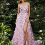tea party dress, garden party dress, tea party dress to impress, 3D flower dress, A-line tea dress, spaghetti strap party dress, side split dress