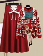 Christmas Sweater Dress women, red sweater dress women, cozy holiday sweater dress, festive winter outfit for women, elegant two-piece dress set