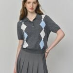 knitted wool shirt for women, women's wool shirt, short sleeve wool shirt, v-neck wool shirt