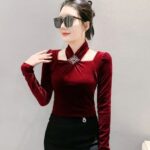 velvet halter top, long sleeve top, slim fit top, pullover top