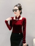 velvet halter top, long sleeve top, slim fit top, pullover top