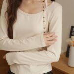 Women Long Sleeve Halter T Shirt, Long sleeve casual halter tee, Women’s everyday halter T shirt