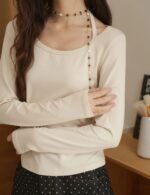Women Long Sleeve Halter T Shirt, Long sleeve casual halter tee, Women’s everyday halter T shirt