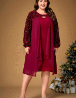 Plus Size Formal Burgundy Christmas Velvet Dress, Women Christmas Dress Sparkly Midi, Christmas Dress Women Party Outfit, Holiday Velvet Sequin Dress