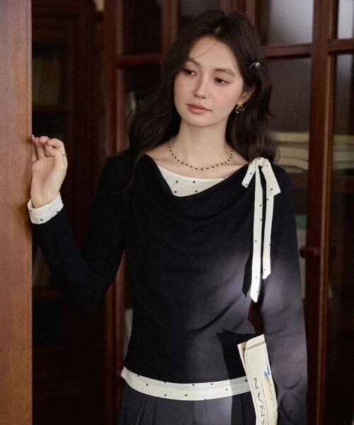 casual long sleeve t shirt, bow knot t shirt, stylish black t shirt, trendy black tee