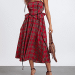 Women Christmas Plaid Dress - Long Ruffle Dress