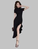 Black Cheongsam Dress - Qipao Fishtail Dress - Image 2