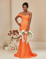 Orange Off-Shoulder Mermaid Party Dress - Image 2