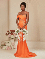 Orange Off-Shoulder Mermaid Party Dress - Image 3