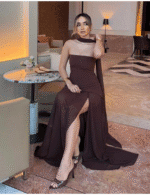 Strapless Brown Maxi Dress for Women - Image 3