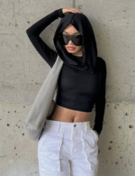 casual hooded crop top outfit, trendy long sleeve crop top, cozy everyday hooded top, stylish casual long sleeve top, versatile hooded crop top outfit