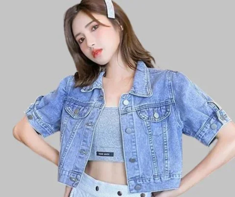 short hair cut with denim jacket