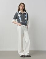 knitted wool shirt for women, women's wool shirt, short sleeve wool shirt, v-neck wool shirt