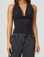 summer halter top, sleeveless cowl neck top, solid color halter top, stylish halter tank top
