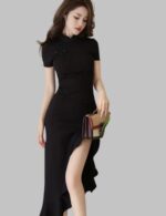 Black Cheongsam Dress - Qipao Fishtail Dress - Image 5