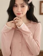 lace trim long sleeve pink t shirt, women’s pink long sleeve t shirt, cozy women’s winter tee, stylish pink t shirt