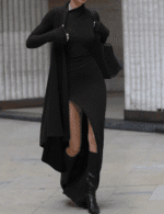 Asymmetrical Long Sleeve Black Dress for Women - Image 6