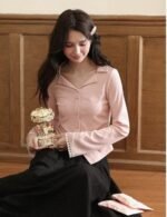 lace trim long sleeve pink t shirt, women’s pink long sleeve t shirt, cozy women’s winter tee, stylish pink t shirt