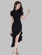Black Cheongsam Dress - Qipao Fishtail Dress - Image 6