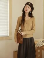 long sleeve halter t shirt, women knitted t shirt, stylish women tee, casual halter tee