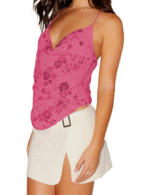 floral sequin tank top outfit, women's sleeveless cowl neck top, summer floral tank top for casual wear, sparkly floral tank top