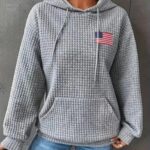 modern waffle grey hoodie, cozy grey designer hoodie, casual pullover hoodie, winter loose hoodie for women