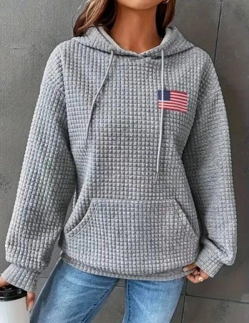 modern waffle grey hoodie, cozy grey designer hoodie, casual pullover hoodie, winter loose hoodie for women