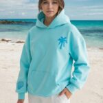 Floral hoodie for women, tropical flower island hoodie, women's designer hoodie, sky blue designer hoodie for women