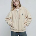 stylish fleece embroidered hoodie, embroidered zip up hoodie, warm loose hoodie, casual floral hoodie for women