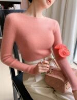 merino wool crewneck sweater, women cashmere sweater, winter pullover sweater, women knitted sweater