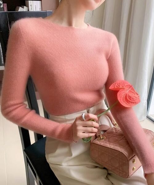 merino wool crewneck sweater, women cashmere sweater, winter pullover sweater, women knitted sweater