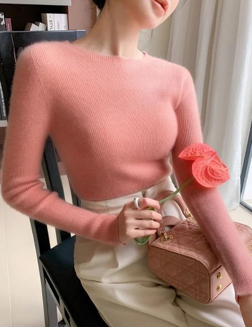 merino wool crewneck sweater, women cashmere sweater, winter pullover sweater, women knitted sweater