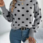women crew neck sweater, polka dot sweater, long sleeve sweater, pullover crewneck sweater