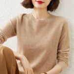 women crew neck sweater, women cashmere sweater, casual knitted sweater, long sleeve pullover sweater