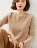 women crew neck sweater, women cashmere sweater, casual knitted sweater, long sleeve pullover sweater