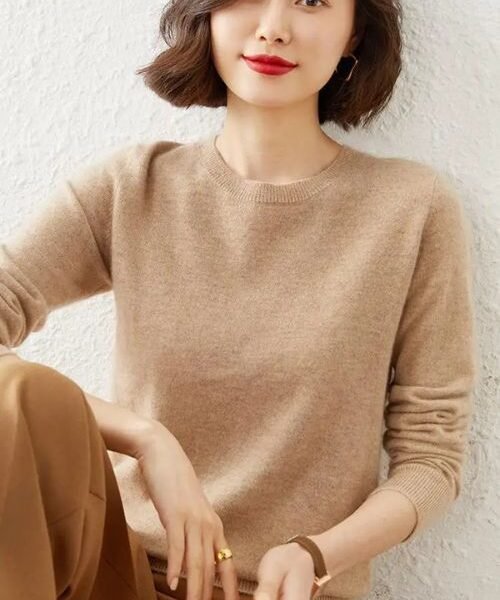 women crew neck sweater, women cashmere sweater, casual knitted sweater, long sleeve pullover sweater