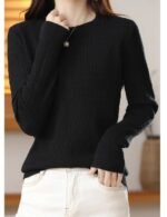 long sleeve crewneck sweater, women pullover sweater, cashmere crewneck sweater, solid color crewneck sweater