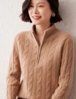 half zip cable knit sweater, cashmere sweater for women, turtleneck sweater for women, winter pullover sweater