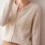women’s cable knit cardigan sweater, round neck knit sweater, winter cashmere sweater, women cardigan sweater